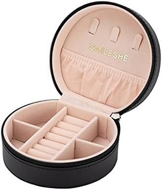Smileshe Small Jewelry Box, PU Leather Mini Portable Travel Case with Zipper, Round Jewellery Organi | Amazon (CA)