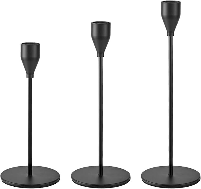 LOKUME Black Candle Holders Set of 3, Metal Candlestick Holders for Tall Taper Candles Fit 3/4 in... | Amazon (US)