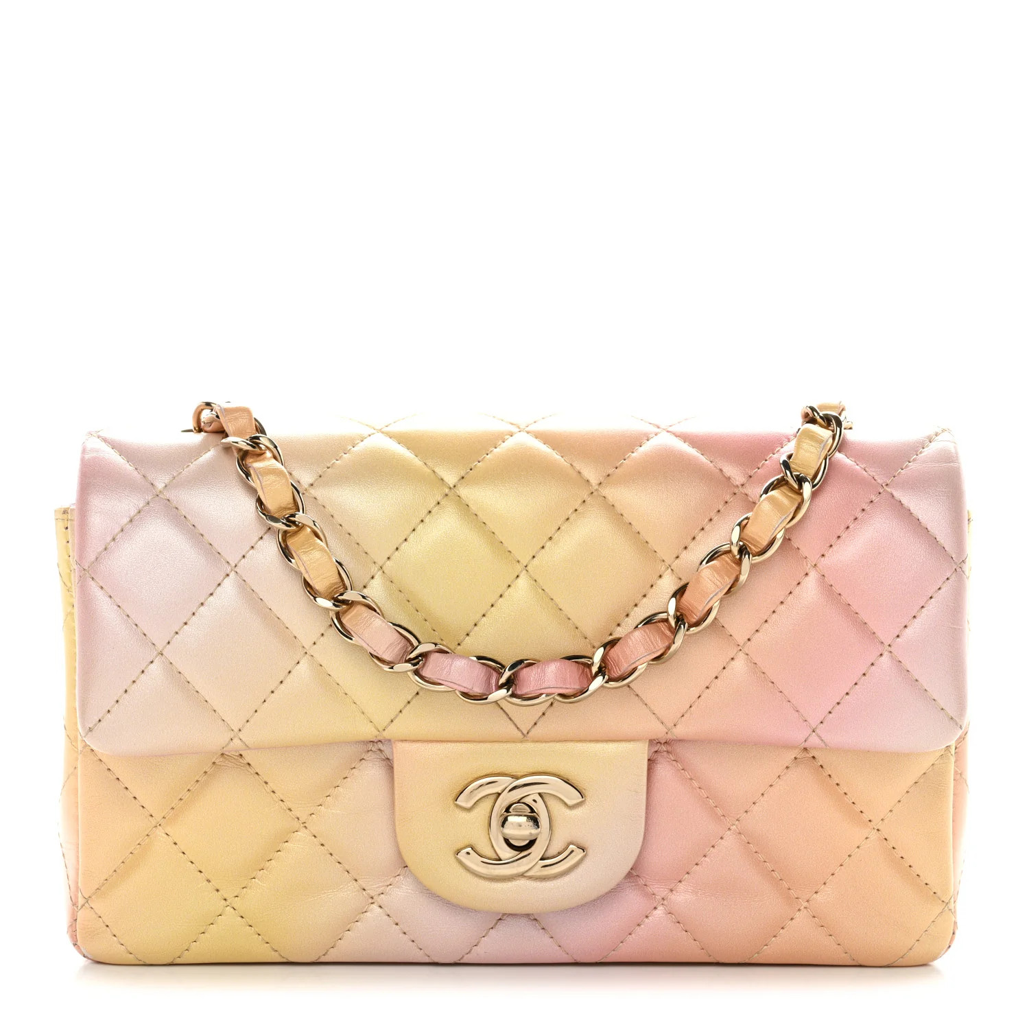 Lambskin Quilted Tie Dye Ombre Mini Rectangular Flap Yellow Multicolor | FASHIONPHILE (US)