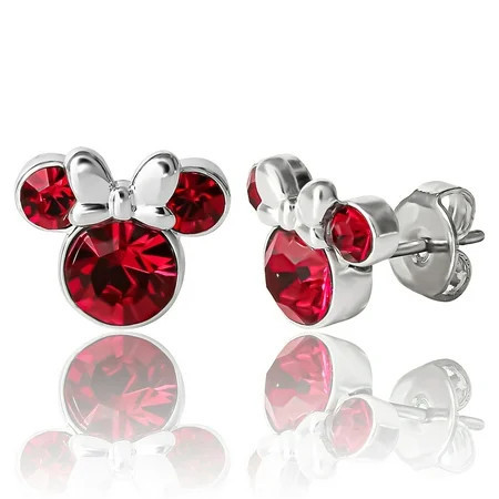 Disney Minnie Mouse Crystal Stud Earrings, Silver Plated Brass, (Includes Gift Box) | Walmart (US)
