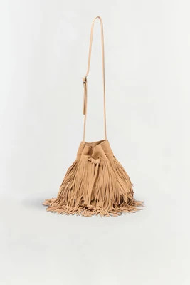 SIMKHAI Women's Marena Suede Fringe Crossbody in Light Camel | Simkhai