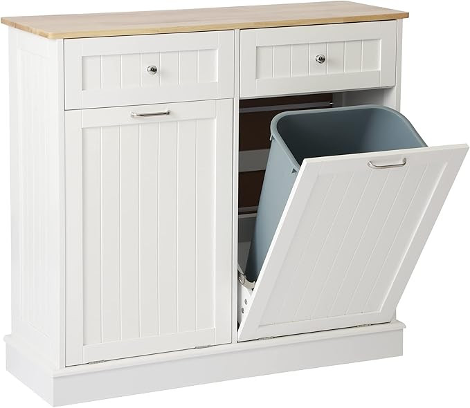 LOUVIXA Tilt Out Trash Can Cabinet Dog Proof Trash Can with Double Wood Hidden Trash Can Holder, ... | Amazon (US)