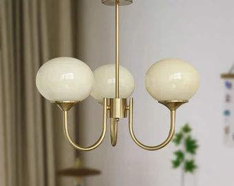 LamppoDesign Milk Pink Glass Pendant Light,Bubble Chandelier,Art Deco Light Fixture,Vintage Bubbl... | Etsy (US)