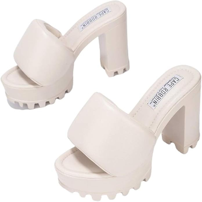 Women's Platform Chunky High Heels Open Toe Slip On Sandals | Amazon (US)