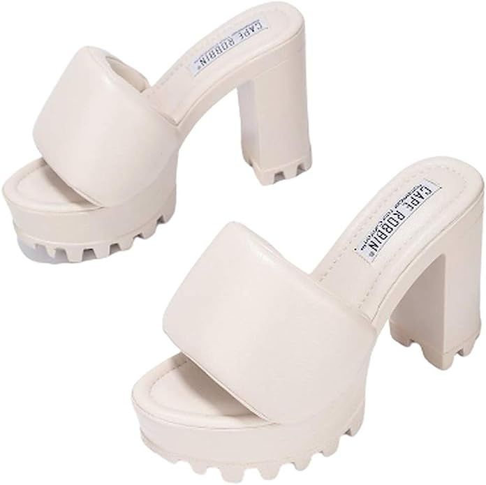 Women's Platform Chunky High Heels Open Toe Slip On Sandals | Amazon (US)