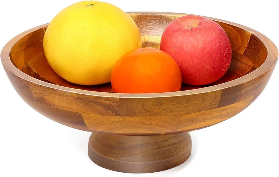 Shruy Wood Fruit Bowl, Decorative Pedestal Bowl for Table Decor, Kitchen Counter or Farmhouse Cen... | Amazon (US)