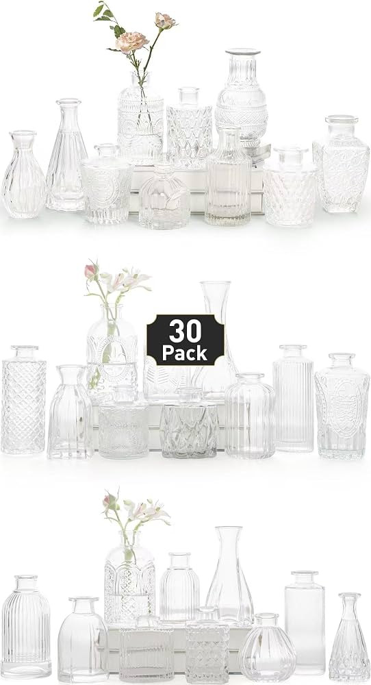 Glass Bud Vase Set of 30 - Small Vases for Flowers, Clear Bud Vases in Bulk, Cute Glass Vases for... | Amazon (US)