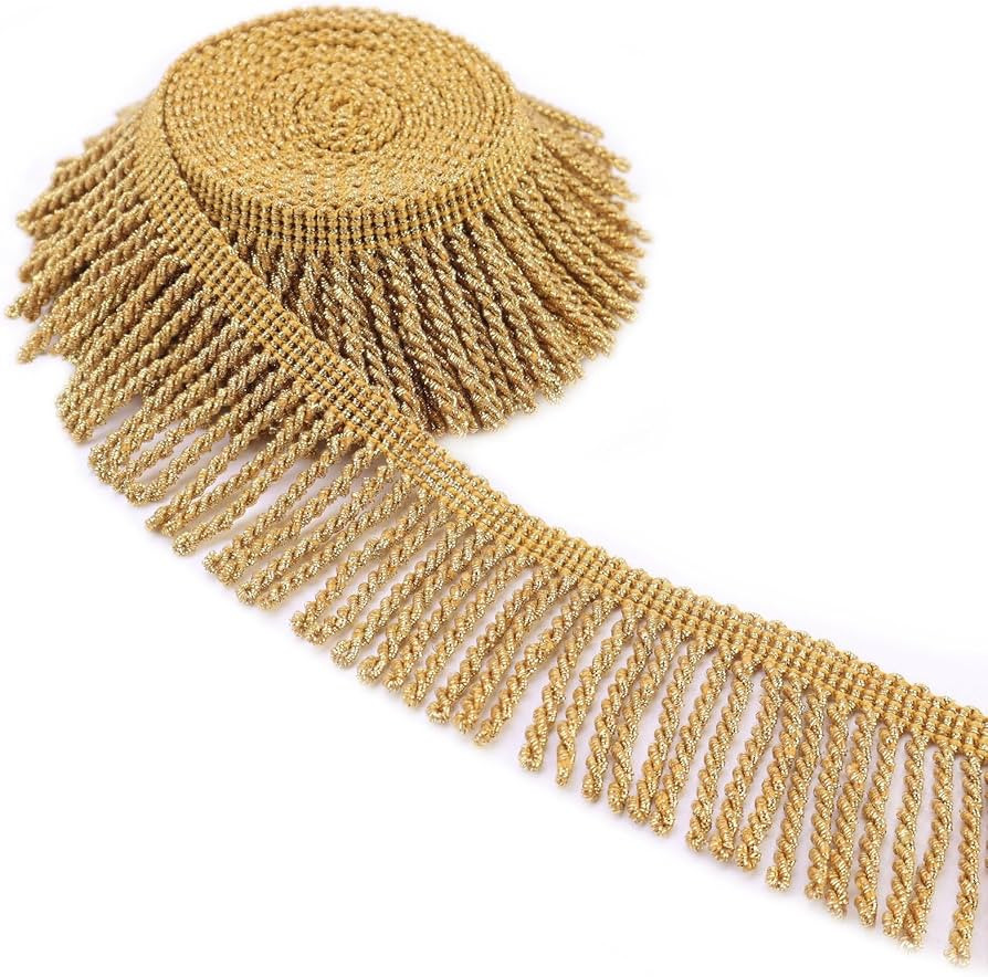 Bullion Fringe Trim Gold Fringe Trim 3 Yards Glitter Fringe Tassel Trim Chainette Sewing Lace Tri... | Amazon (US)
