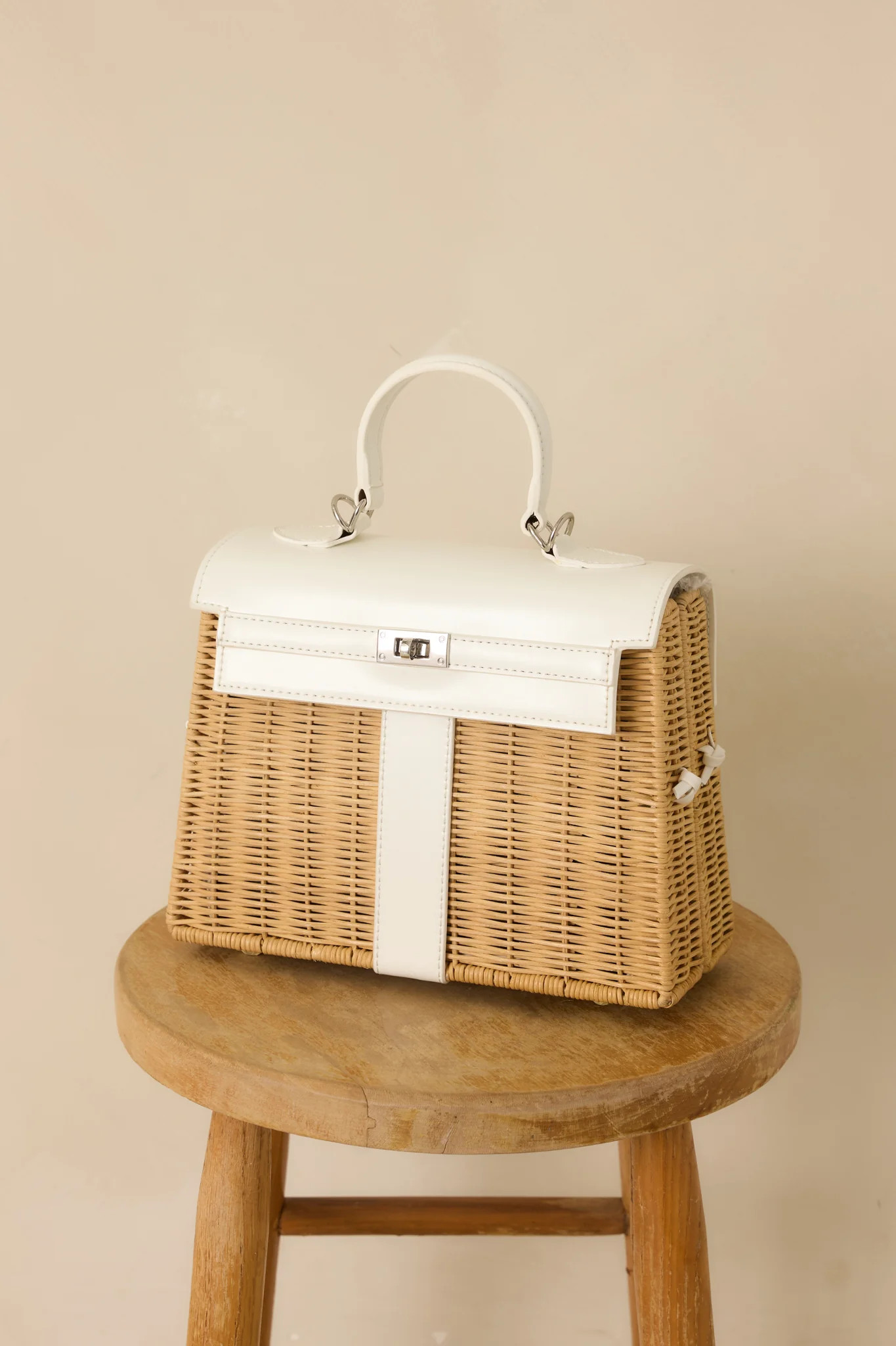 Reserved For You White Faux Leather Structured Woven Handbag | Red Dress