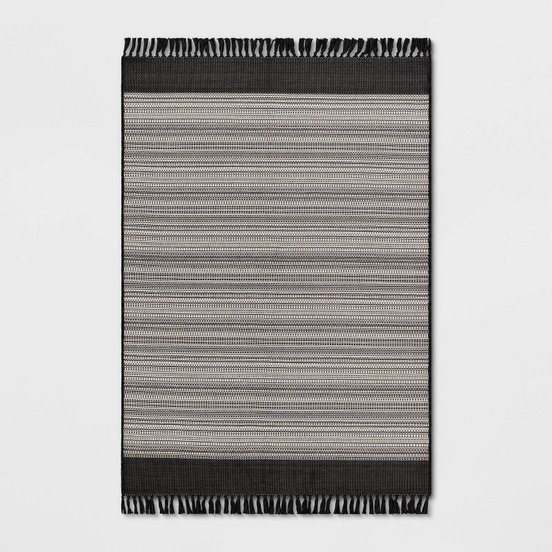 5' x 7' Outdoor Rug Striped Fringe Black - Project 62™ | Target