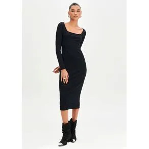 Vestido Midi Mangas Longas Preto PP | OffPremium (BR)