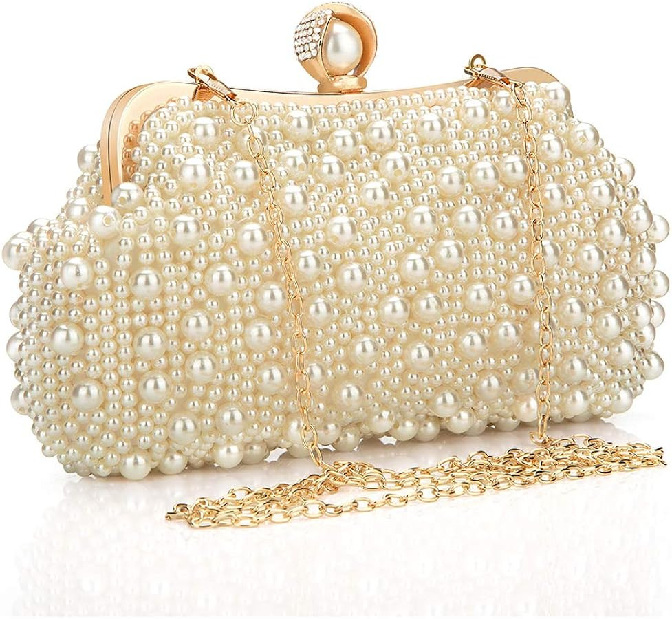 Women's Wedding Purse, Pearl Clutch, Different Length Chain Crossbody Shoulder Bag Handbag for Pa... | Amazon (US)