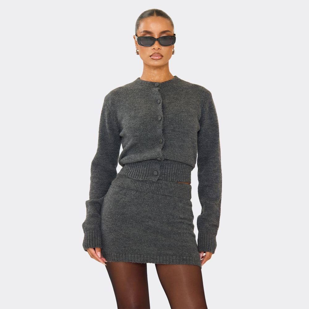 Button Down Cardigan In Dark Grey Soft Knit | EGO (UK)