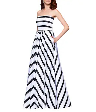 Satin Stripe Print Strapless Neck Sleeveless A-Line Gown | Dillard's