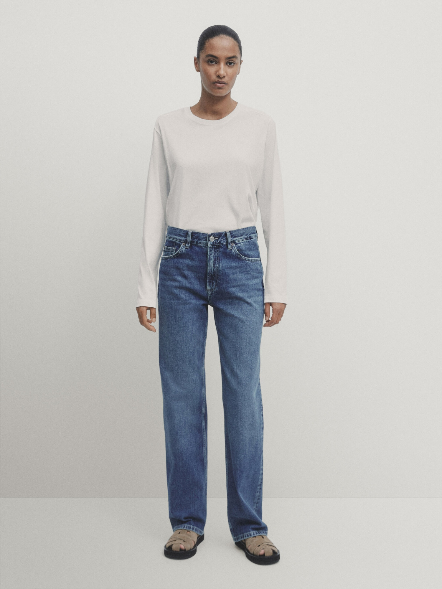 Mid-rise straight-fit full length jeans | Massimo Dutti UK