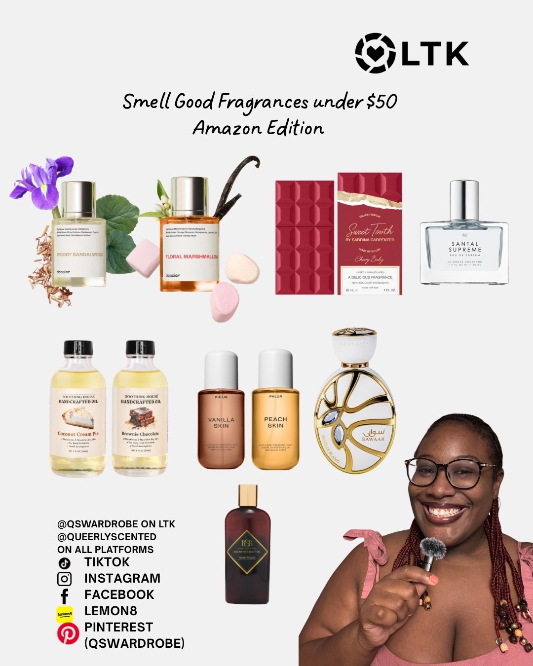 gift guide for her 
stocking stuffers for her 

#ad-affiliate link 
Looking for Affordable fragrances?
Amazon has amazing items: 
Dossier 
Sabrina carpenter
Le Monde Gourmand 
Body Oil 
Phlur 
Middle Eastern/Arabic 
There so much more shop my post in bio! I’ll tag them to gift guides and to posts. 

#perfume
#amazonaffiliate
#giftguide 
#amazon#LTKGiftGuide#LTKFindsUnder50

#LTKBeauty