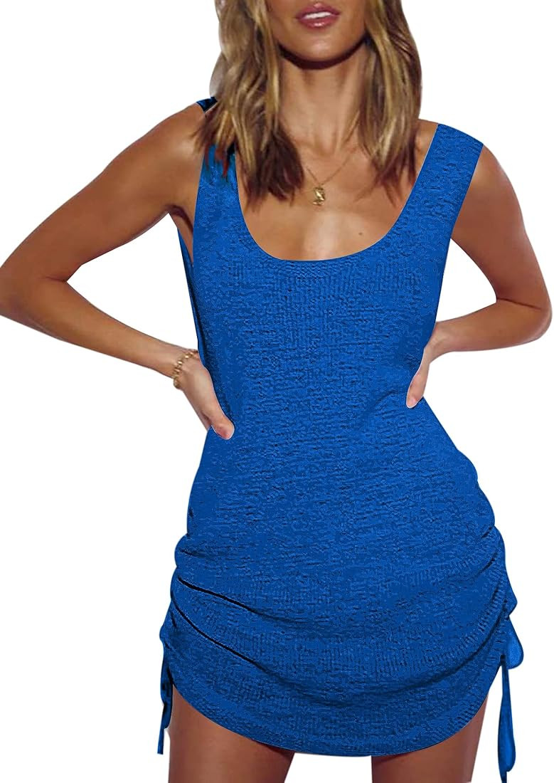AI'MAGE Women Cover Ups Beach Bikini Dress Crochet Coverups Tank Dress with Drawstring S-XXL | Amazon (US)