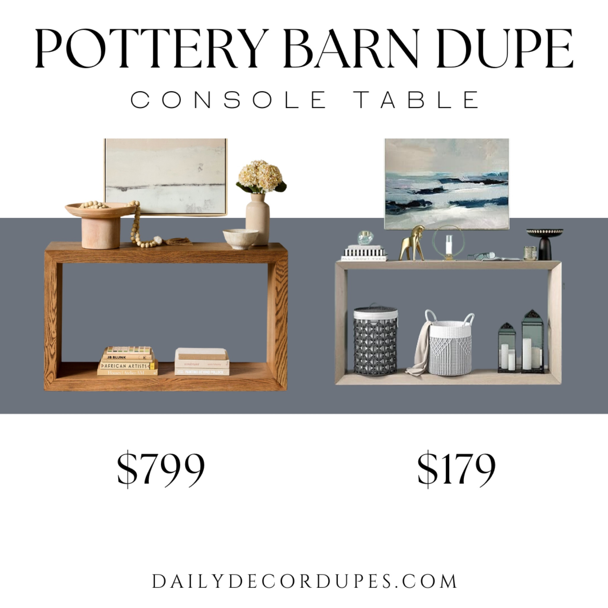 Pottery Barn console table dupe. Minimalist design style home decor. Wood grain tabletop. Living Room, Entertainment Room, Dining Room, Kitchen, Bedroom, Office. Modern style. Natural wood-look finish.

Dupe dupes more affordable option find replica copy cat similar look for less budget friendly affordable cheap cheaper beautiful pretty. Clearance sale coupon code discount code promo code luxury lookalike look a like Inspo inspiration inspired by idea ideas Love dupes like these? I share multiple every day in my FB group “DAILY DECOR DUPES”

#LTKsalealert #LTKhome