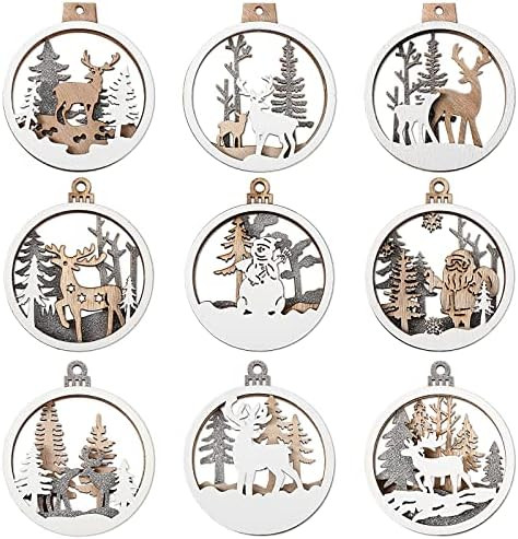 9 Pieces Christmas Wooden Ornaments Hollow Winter Wonderland Ornaments Farmhouse Rustic 3D Glitte... | Amazon (US)