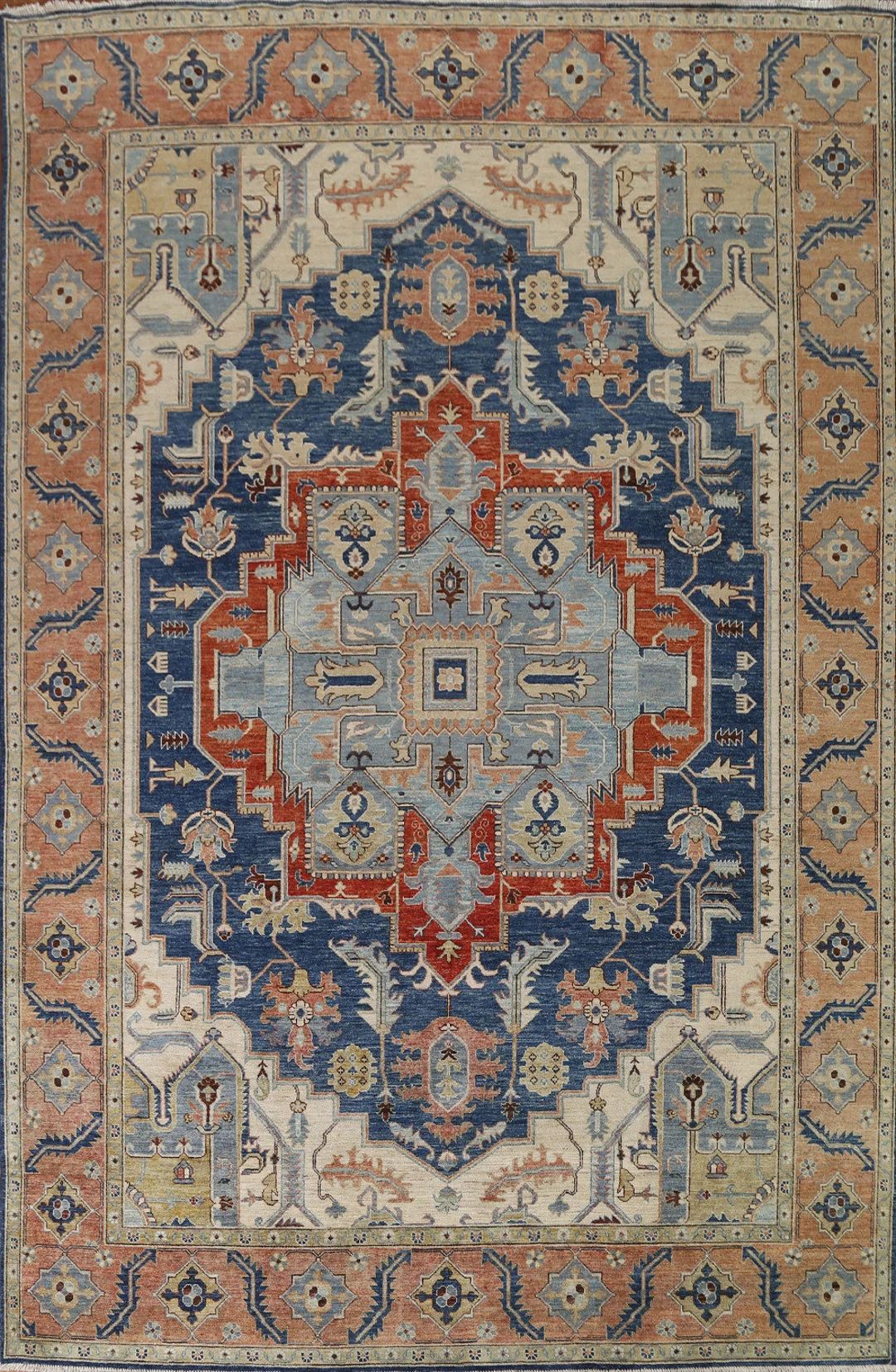 Blue Geometric Oriental Wool Rug 9x12, Handmade Vegetable Dyed Carpet | Etsy (US)