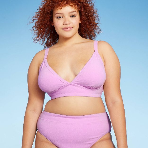 Juniors' Plus Size Terry Triangle Bikini Top - Xhilaration™ Lavender | Target