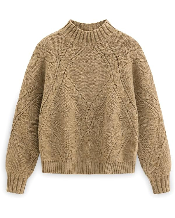 Aelfric Eden Women's Oversized Cable Knit Chunky Sweater Mock Neck Long Sleeve Heart Knit Pullove... | Amazon (US)