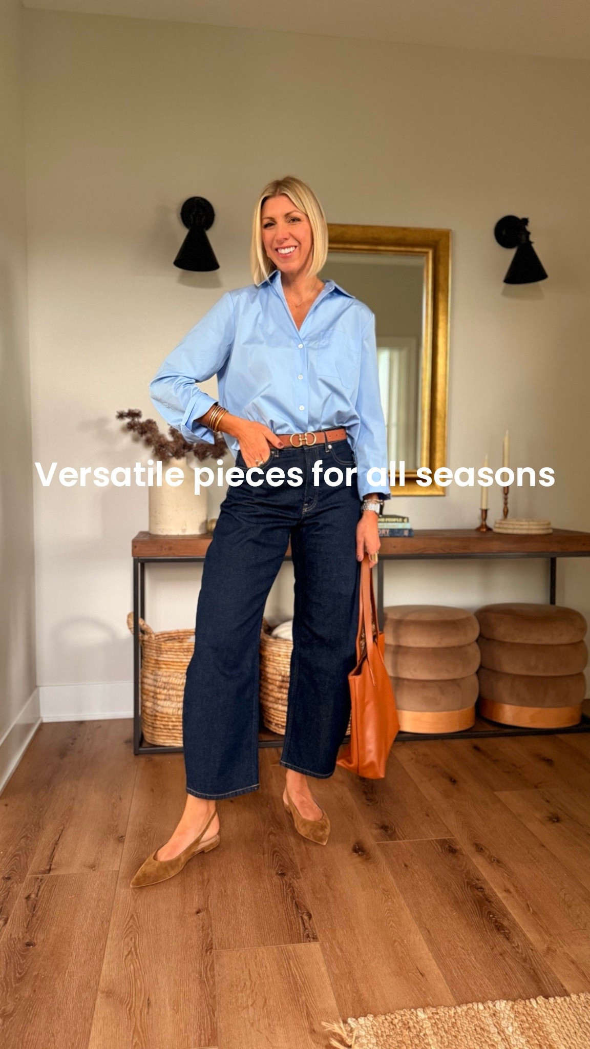 🍂 This fall look is proof that simple can still feel elevated. A crisp button-down, classic denim, and timeless accessories — versatile pieces you can mix and match all season long. Perfect for errands, lunch dates, or everyday wear  

#LTKFindsUnder100 #LTKWorkwear #LTKOver40