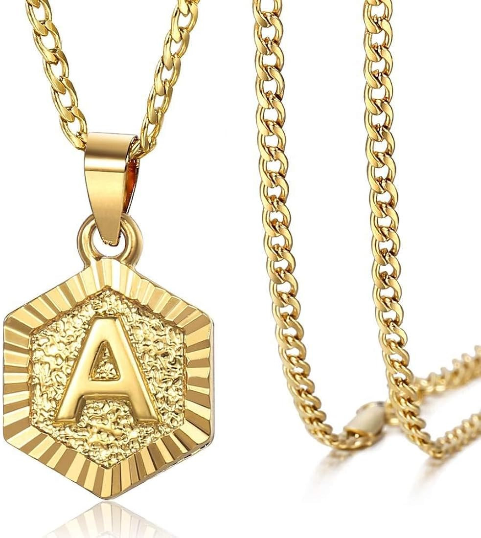 Trendsmax Hexagon Initial Letter A to Z Alphabet Pendant Necklace for Women Girls Gold Plated Sta... | Amazon (US)