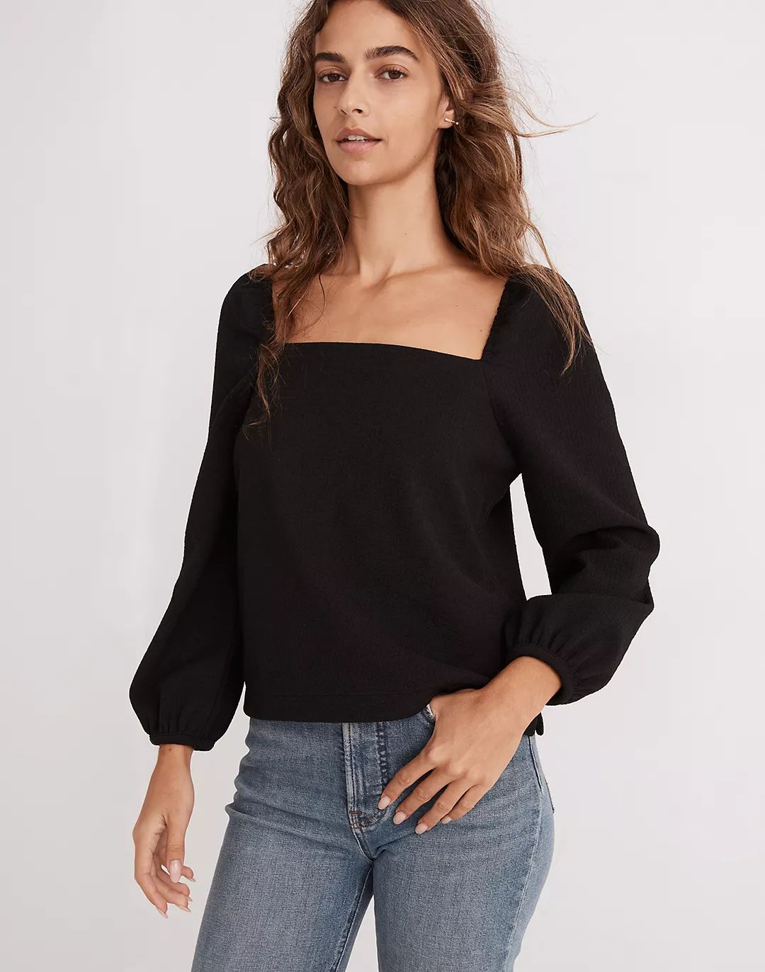 Crepe Square-Neck Puff-Sleeve Top | Madewell