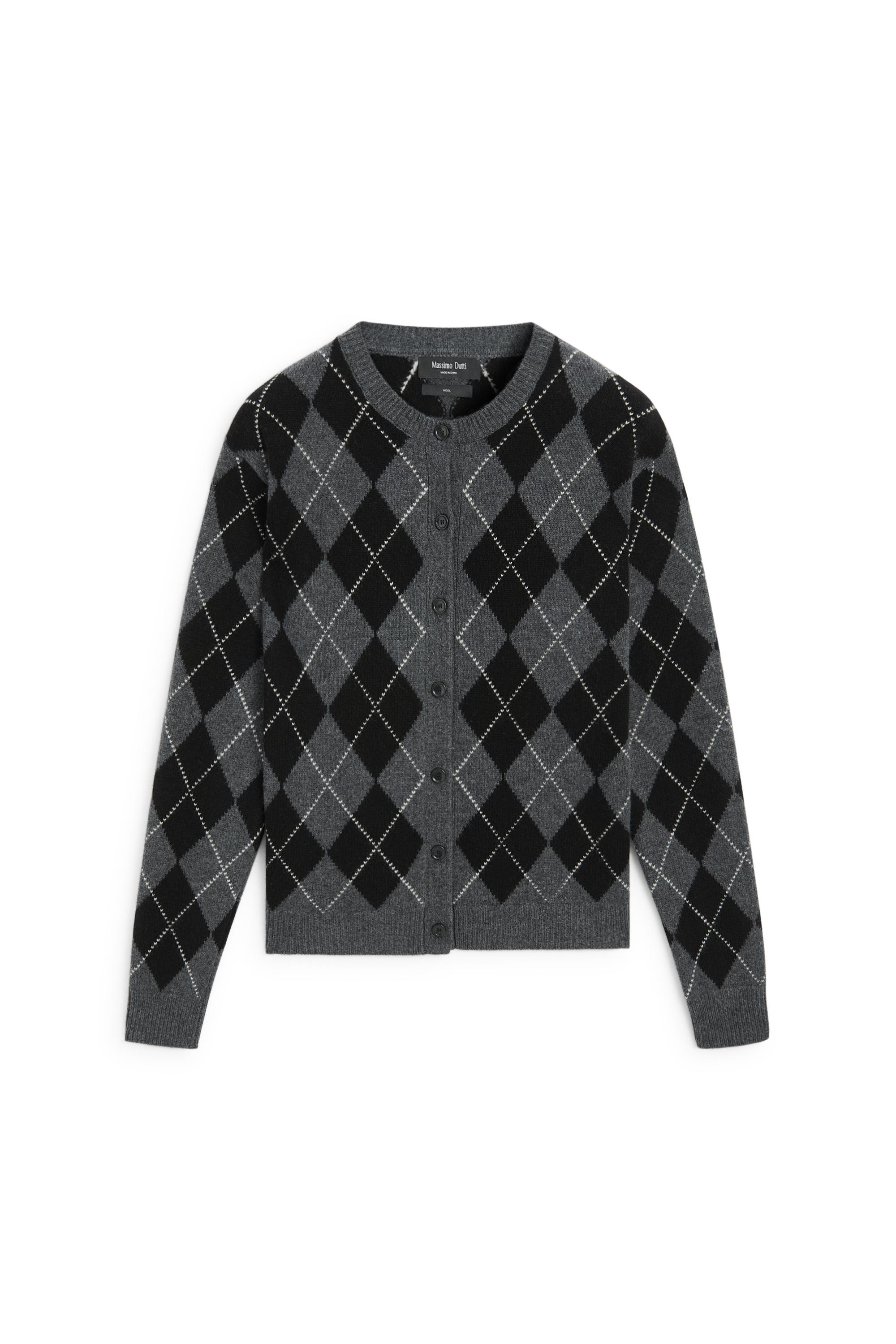 100% wool argyle knit cardigan - DARK GREY | Massimo Dutti UK