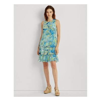 Ralph Lauren Black Label Women Paisley Georgette Shift Dress size 8 Ruffle | eBay CA