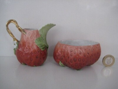 ROYAL BAYREUTH BAVARIA PORCELAIN STRAWBERRY FLOWER HANDLED CREAM JUG SUGAR BOWL  | eBay | eBay US