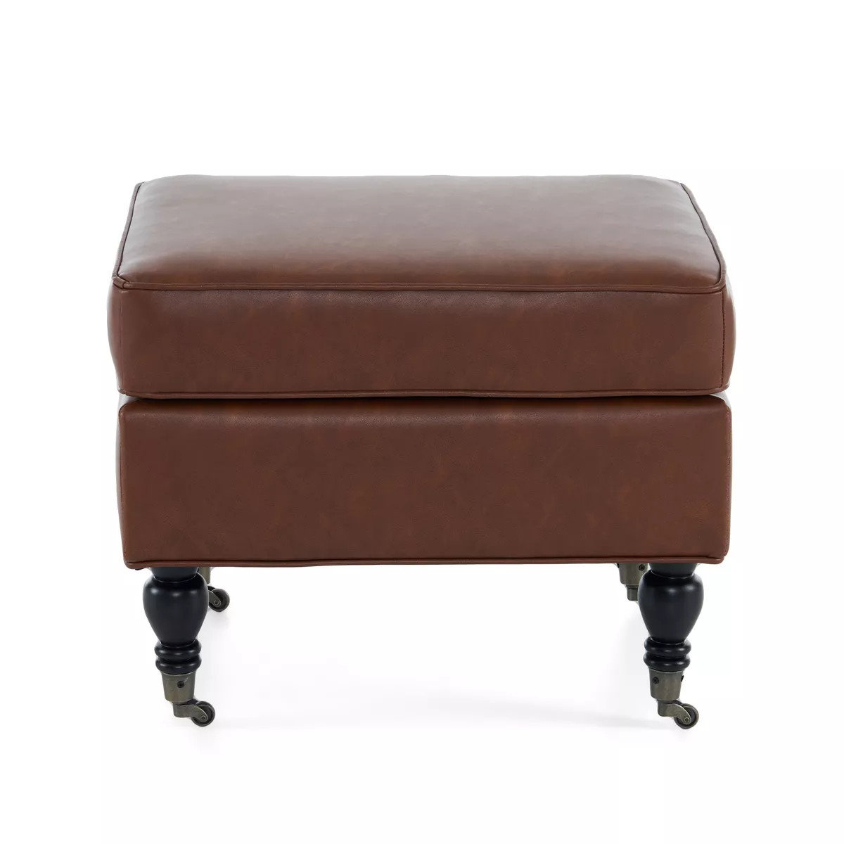 Christopher Knight Home Murphy Faux Leather Ottoman with Rubberwood Legs and Casters, Brown | Target