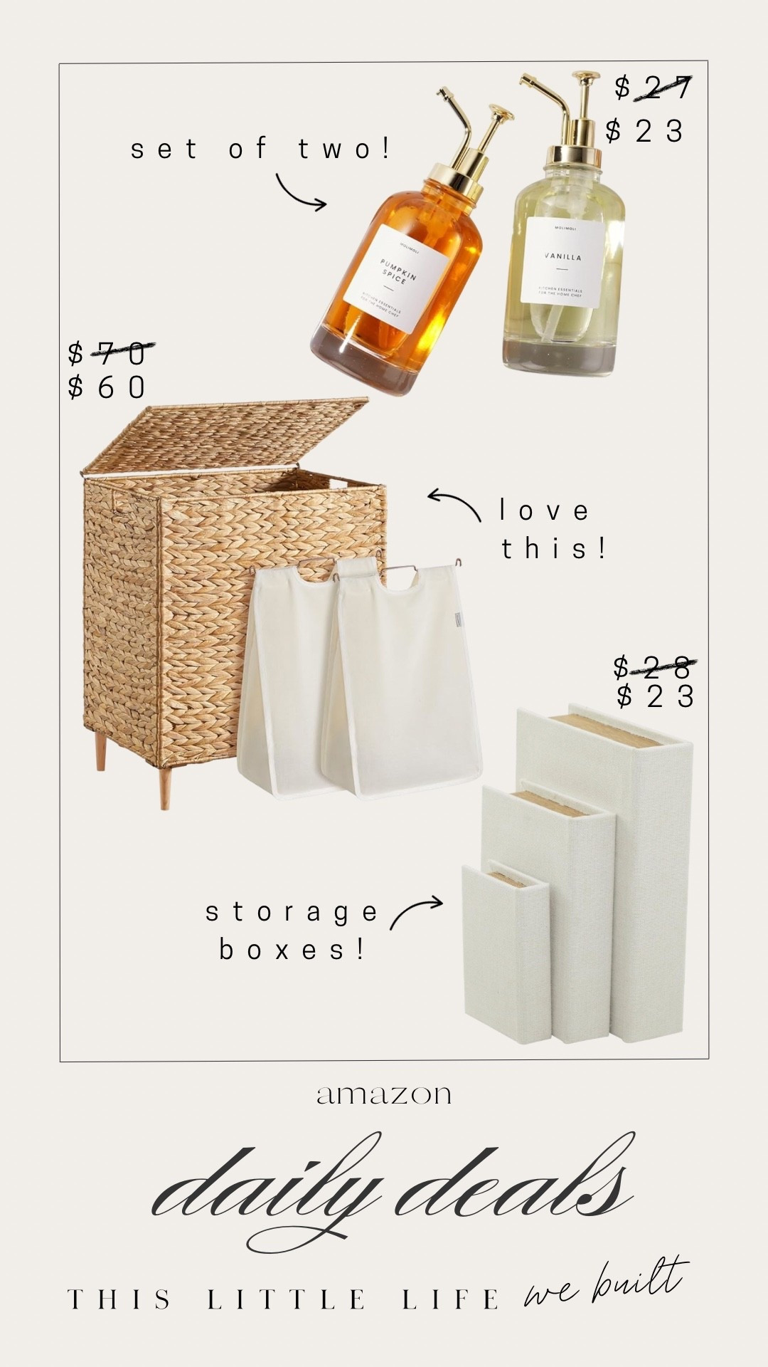 Amazon daily deals! 


Storage boxes, coffee table books, coffee syrup dispenser, Amazon home, affordable home

#LTKU #LTKHome #LTKSaleAlert