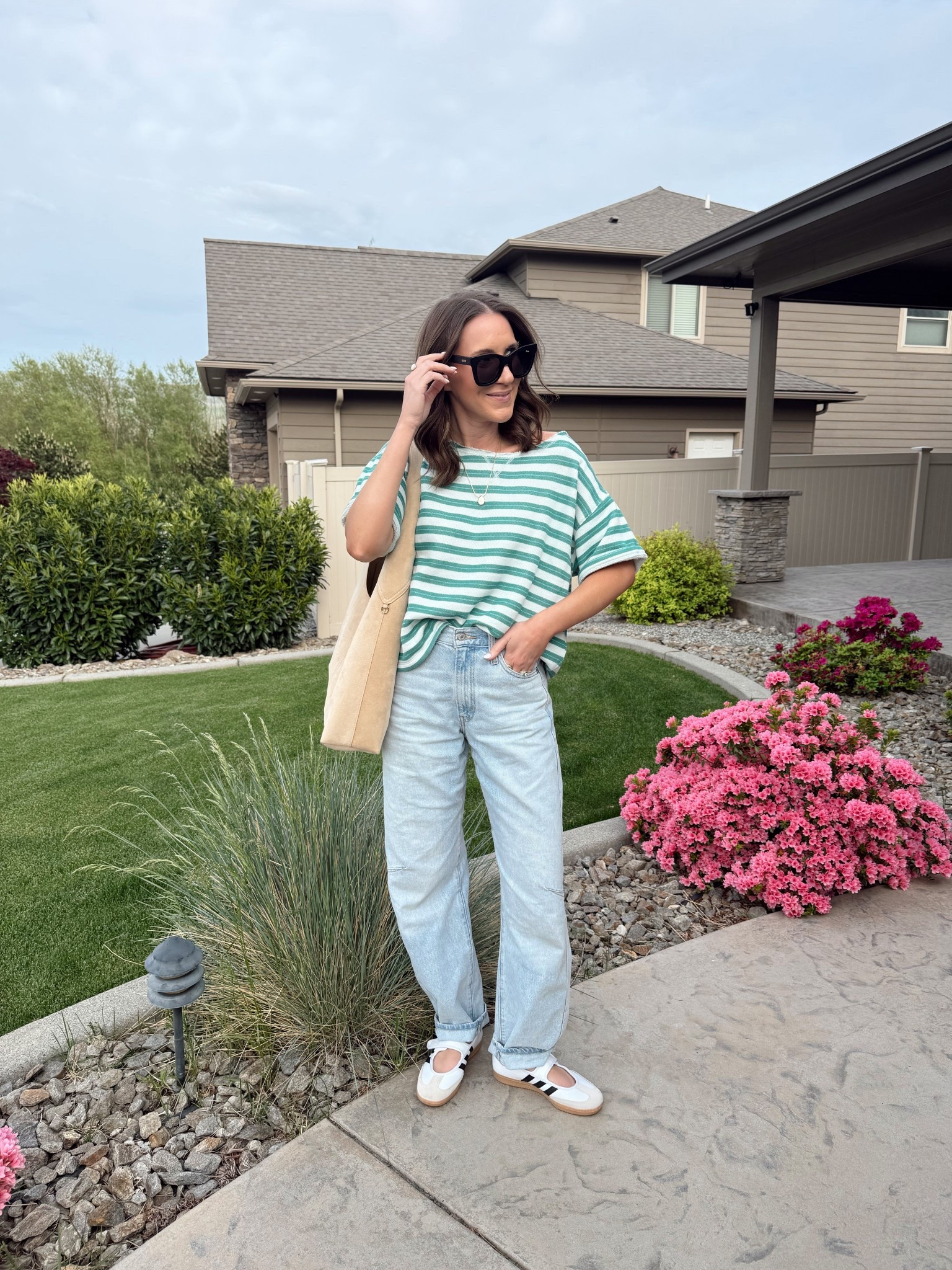 Toddler mom approved ootd! I love this oversized terry tee! The colors are so fun! Paired with the comfiest barrel jeans and my current favorite shoes

ootd, adidas, samba janes, Levi’s cinch waist, casual style 

#LTKootd