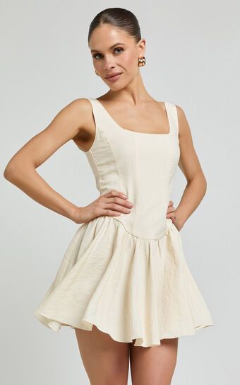 Leanora Mini Dress - Scoop Neck Corset Dress in Ivory | Showpo (US, UK & Europe)