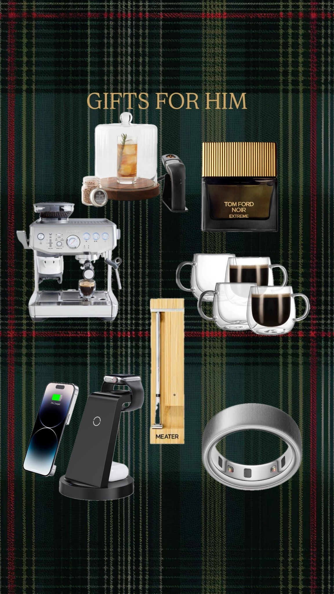 Gifts for him, include cologne, espresso, machine, cooking thermometer, charging station, aura ring and smoker cloche. 

#LTKHoliday #LTKFindsUnder100 #LTKGiftGuide