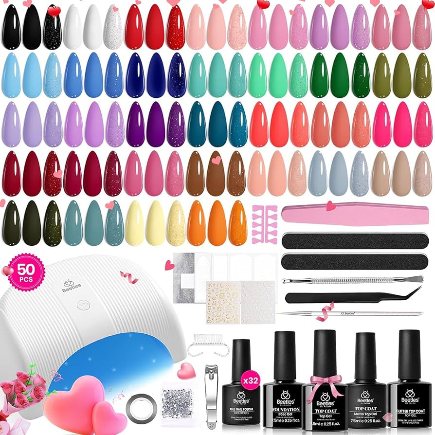 Beetles Gel Nail Polish Kit with U V Light, 32 Colors Gel Polish Nail Kit 50 Pcs Gel Polish Set w... | Amazon (US)