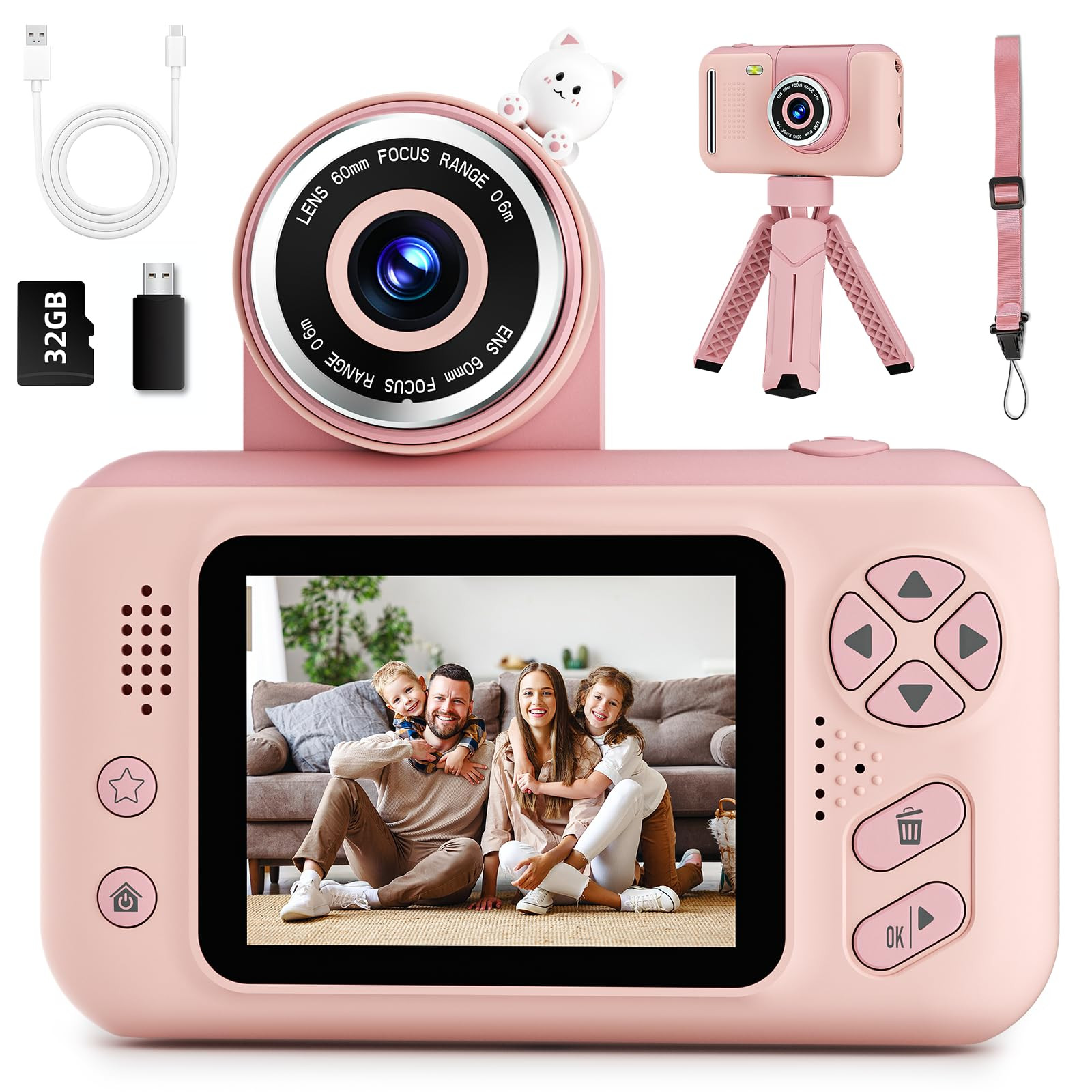 Kids Camera Girls for 3 4 5 6 7 8 9 Years Old Girls,1080P HD Video Selfie Camera with 32G SD Card... | Amazon (US)