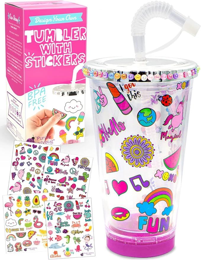 PURPLE LADYBUG Tumbler for Kids – Customized Gifts for Girls with Cute Stickers – Great 10 Ye... | Amazon (US)