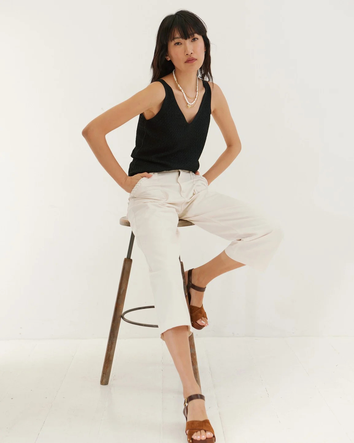 Sparkle V-Neck Black Knitted Vest Top | Oliver Bonas | Oliver Bonas (Global)