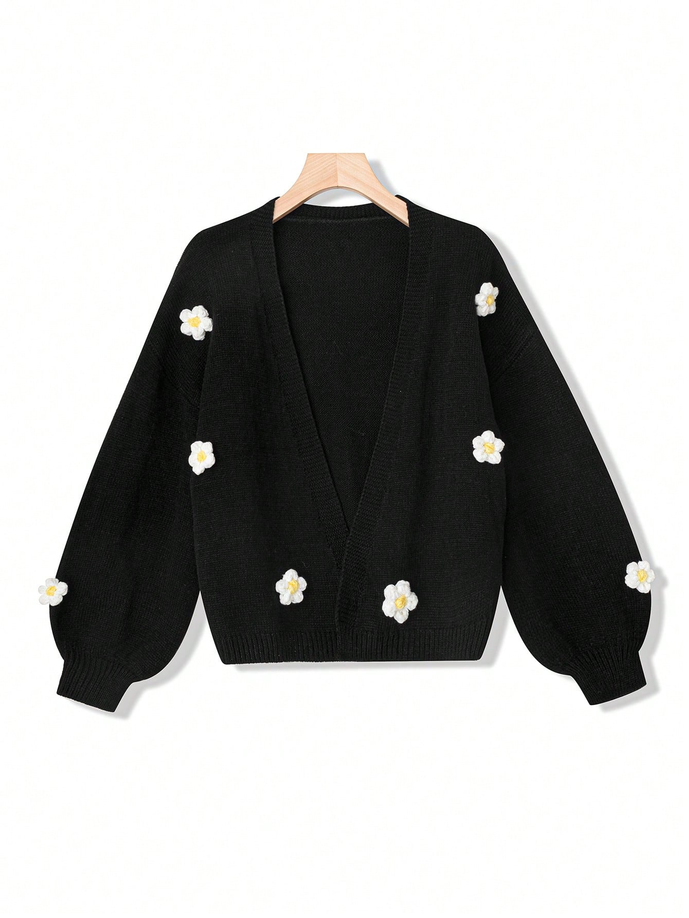 SHEIN LUNE Plus Floral Patched Lantern Sleeve Cardigan | SHEIN