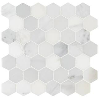Arabescato Carrara 2 in. Hexagon 12 in. x 12 in. x 0.38 in. Honed Marble Mesh-Mounted Mosaic Tile... | The Home Depot