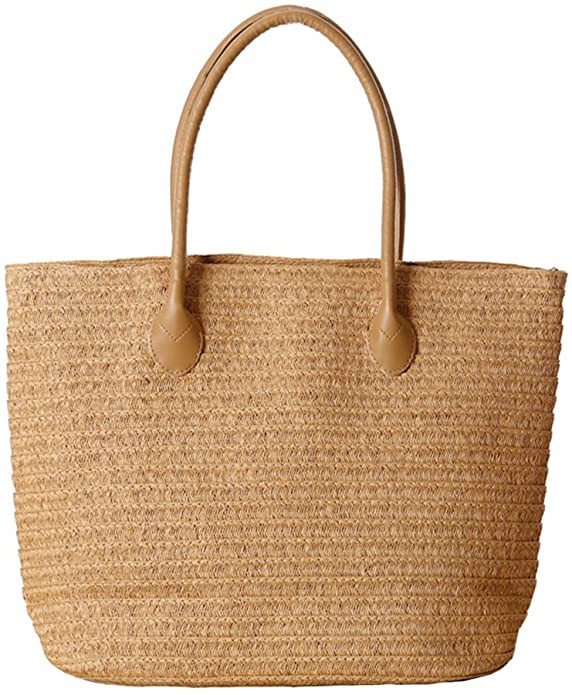 Women's Classic Straw Summer Beach Shoulder Bag Handbag Tote With PU Leather Straps Handmade Purs... | Amazon (US)