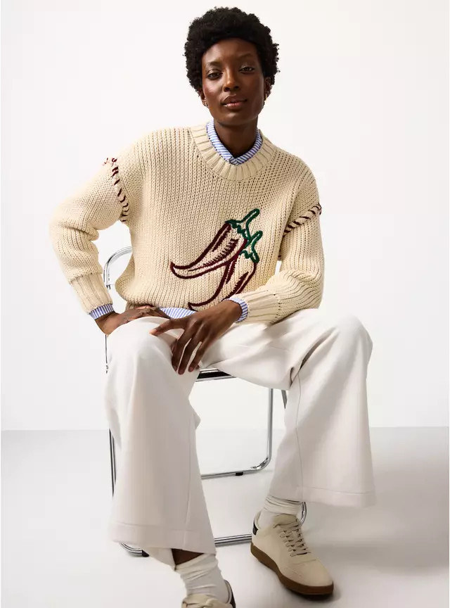 Cream Chilli Embroidered Jumper L | Tu Clothing