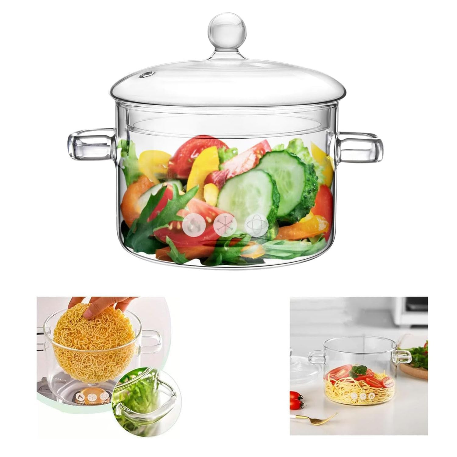 1.9L/64 fl. oz. Clear Glass Pot with Lid Saucepan Heat Resistant Glass Stove and Pan with Lid Sou... | Amazon (US)