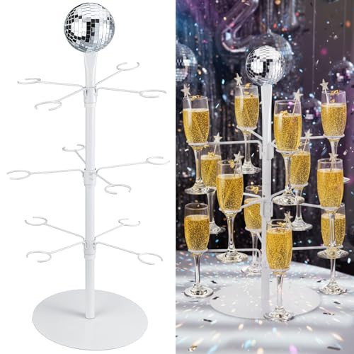 Therwen Christmas New Year Cocktail Tree Stand for Drinks, 3 Tier Disco Ball Metal Drinks Stand for New Year's Eve Party 12 Holders Champagne Martini Margarita Glass Holder for Holiday Party Decor | Amazon (US)