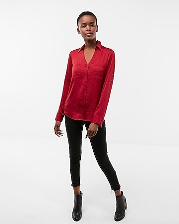 Slim Fit Satin Portofino Shirt | Express