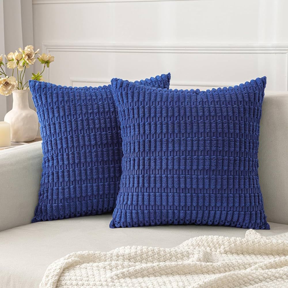 MIULEE Pack of 2 Royal Blue Throw Pillow Covers 20x20 Inch Corduroy Decorative Couch Pillow Cover... | Amazon (US)