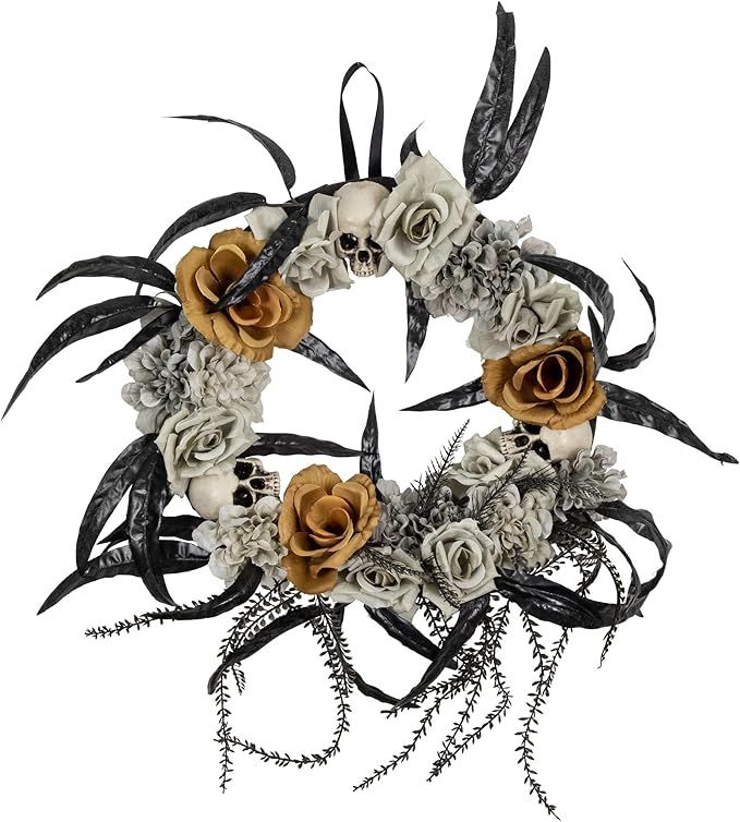 Northlight Skulls with Orange and White Roses Halloween Wreath, 20-Inch, Unlit | Amazon (US)